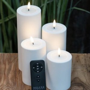 Paquete De Velas LED Al Aire Libre Con 4 Bloques De Luz LED - Operación Remota BLANCAS