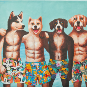 Decoracion Mural Perros Bañador Lienzo/Pintura Mix