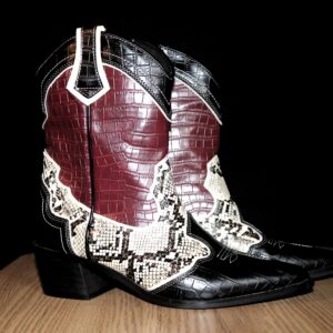 Botín Cowboy de Piel Genuina - Burdeos