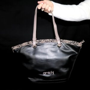 Bolso de Mano AMICHI- Piel Genuina Negro y Animal Print