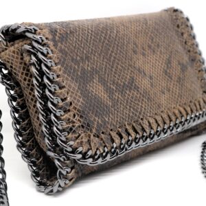 Bolso de Piel Genuina con Hebillas Metálicas - Textura Serpiente