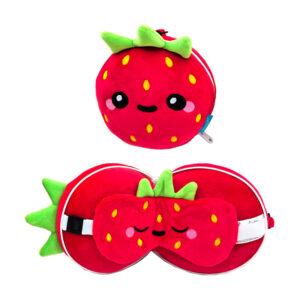 Relaxeazzz Elidi the Strawberry de la Marca Foodiemals - Travel Pillow & Eye Mask