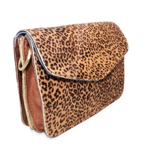 Cartera de Piel con Estampado Leopardo - Tonos Marrón, Granate y Marino