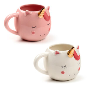 Taza Cerámica 3D con Forma Unicornio Arcoíris - Disponible en Rosa y Blanco