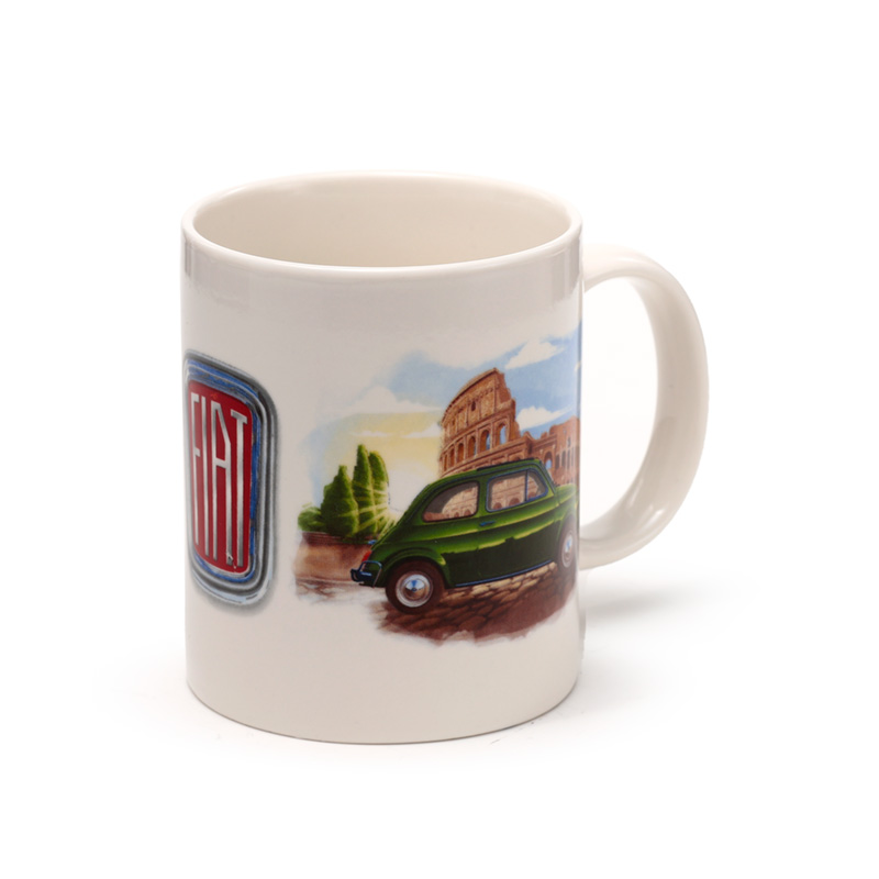 Taza de Porcelana - Ilustración de Coche Fiat 500 Roma y Riviera
