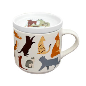 Taza de Porcelana y Posavasos con ilustraciones de Gatos - Feline Fine