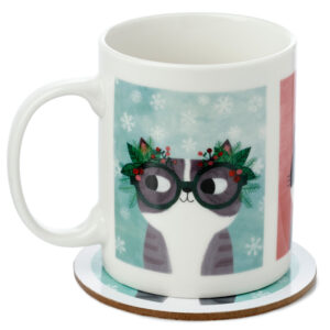 Taza de Porcelana y Posavasos de Gatos - Mundo Felino de Angie Rozelaa