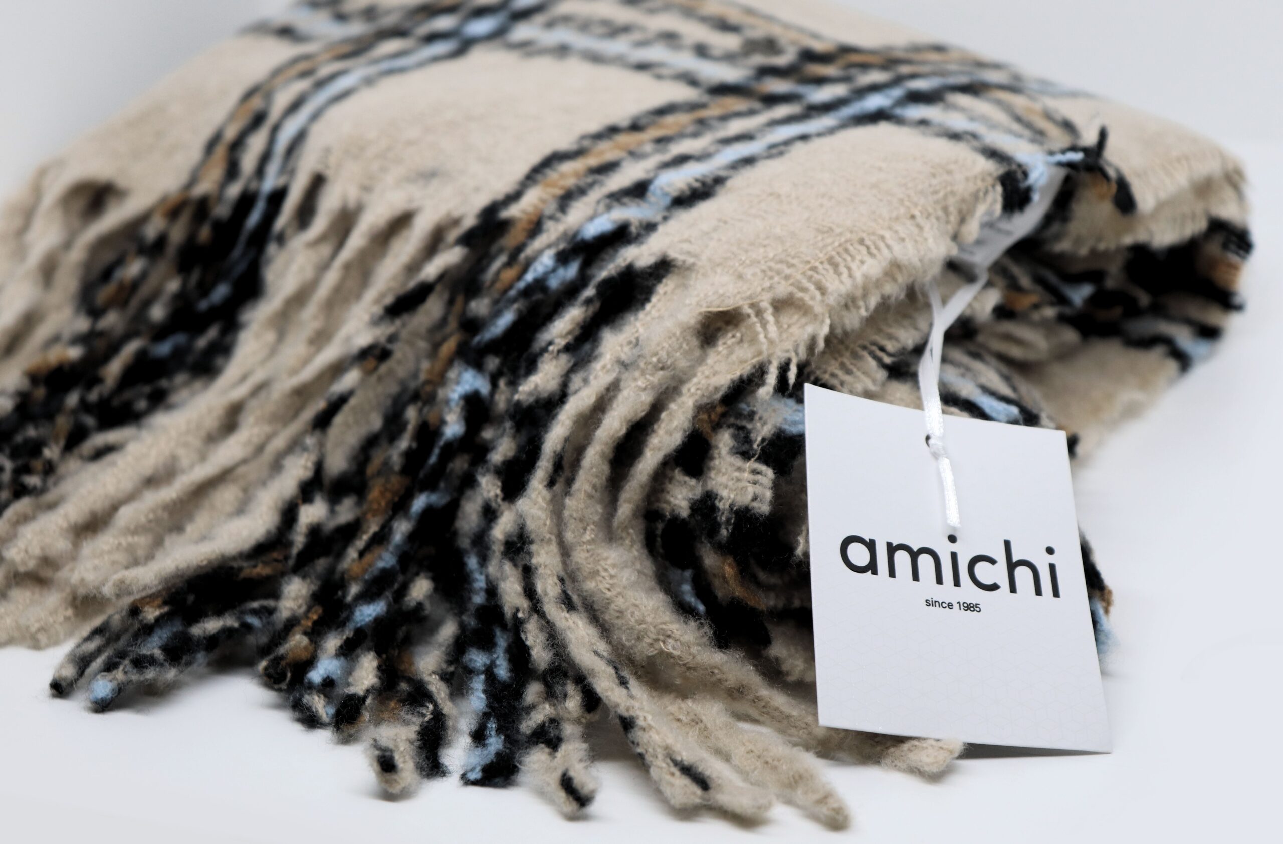 Bufanda Cuadros AMICHI- Tricolor Beige - Imagen 5