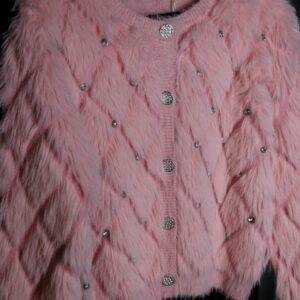 Jersey de Pelo Acolchado a Cuadros con Pedrería