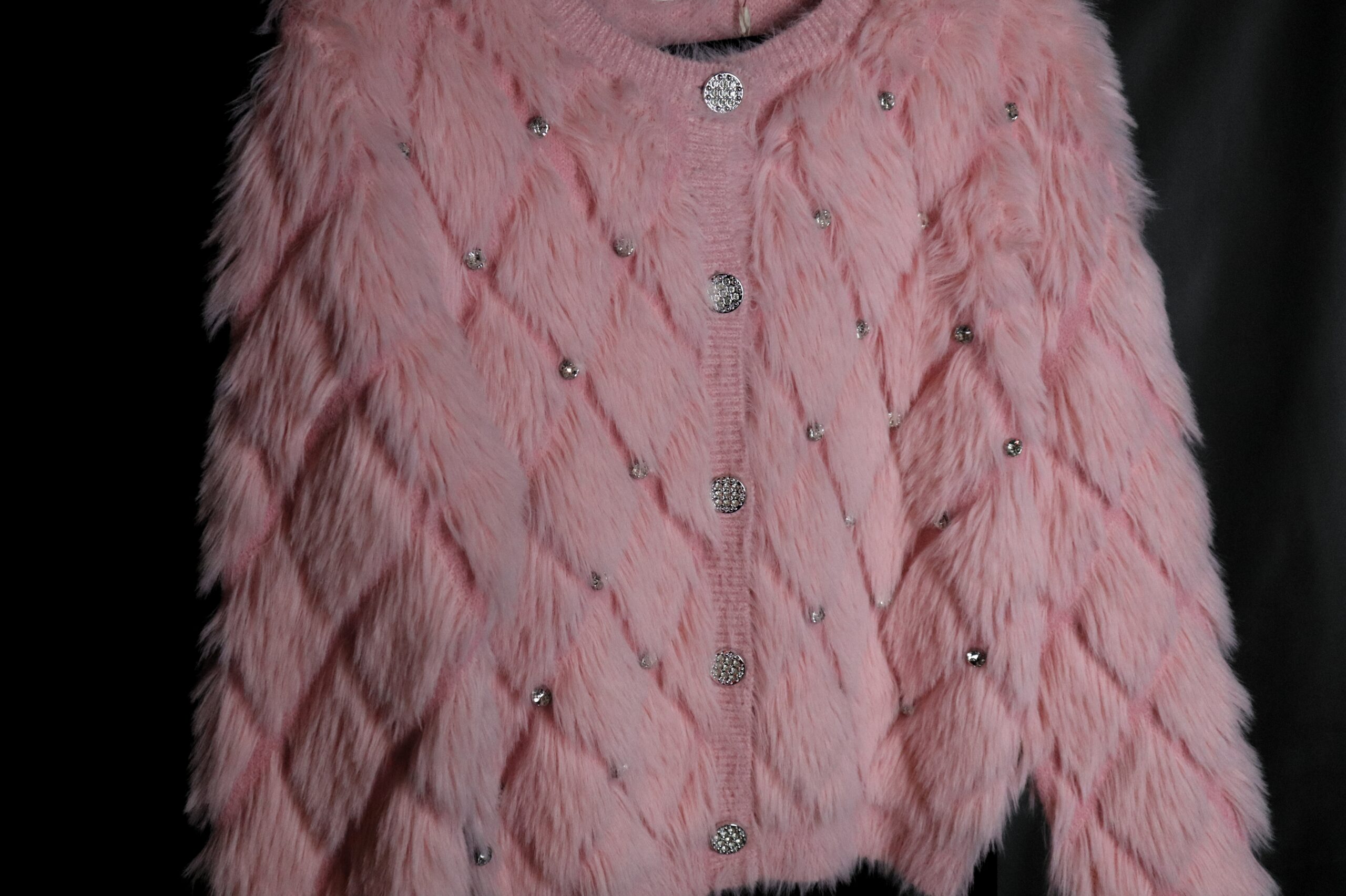 Jersey de Pelo Acolchado a Cuadros con Pedrería
